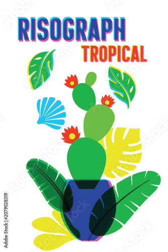 Risograph Tropical Plant Vase Poster