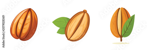 A Minimalistic 2D flat icon featuring a bunch of pecans, clean vector design, simple illustration style, isolated on a white background, modern element in vector and EPS formats. simple design
