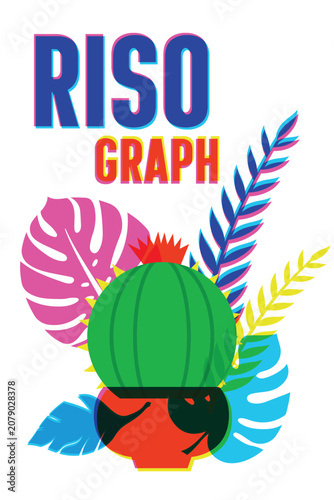 Risograph Tropical Plant Vase Poster