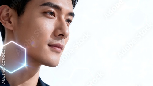 Closeup portrait of a man with geometric light