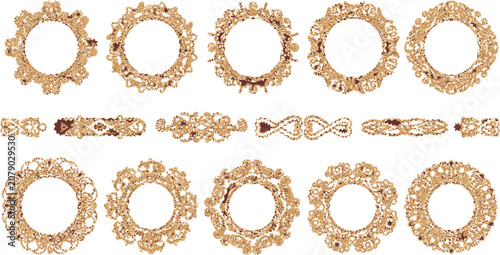 Εκτύπωση καμβά Gold filigree frames showcase elaborate circular designs and horizontal dividers that enhance the luxury feel of formal invitation materials