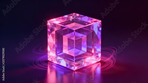 Glowing Crystal Cube with Light Effects