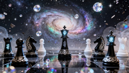 Chess pieces in cosmic space