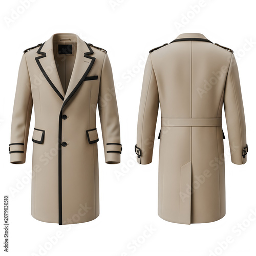 Woman's beige long wool coat standing front and back
