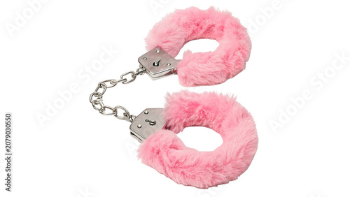 Photos Fluffy pink fur handcuffs adult novelty toy isolated on a transparent background