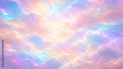 Dreamy pastel clouds in a soft glowing sky with magical colors
