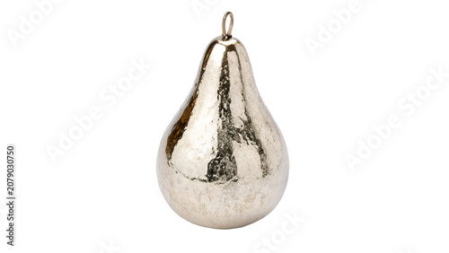 Photos Glossy metallic silver pear shape decorative ornament item isolated on transpare
