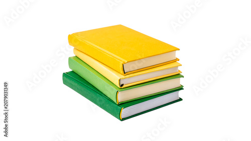 Bild auf Leinwand Stack of four colorful hardcover textbooks and educational notebooks isolated on