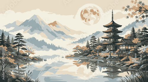 Traditional Asian Pagoda Tower Architecture.