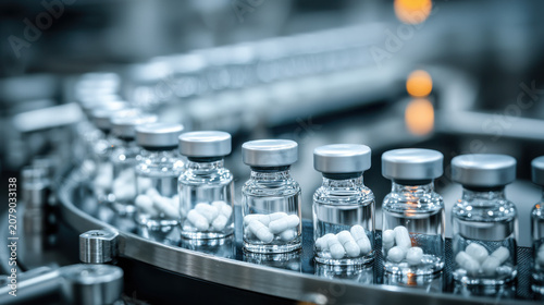 Automated Pharmaceutical Conveyor Belt with Capsule Medicine Vials