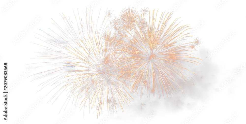 Fototapeta premium Realistic holiday fireworks with bright light explosion PNG
