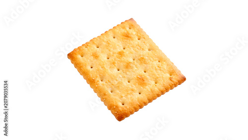 Fotografie Single crispy golden square cracker biscuit snack food isolated on transparent b