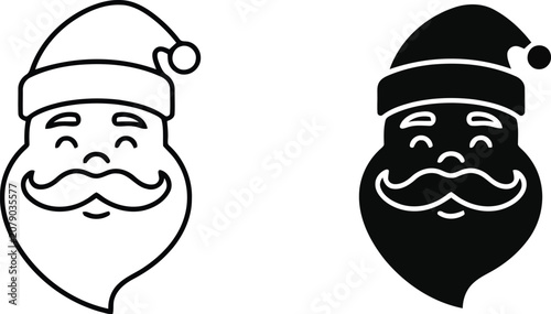 Bild auf Leinwand Santa claus face outline and silhouette vector illustration, Santa claus face ou