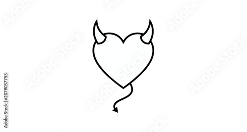 Принти на полотні Devil heart with horns and tail silhouette on transparent background