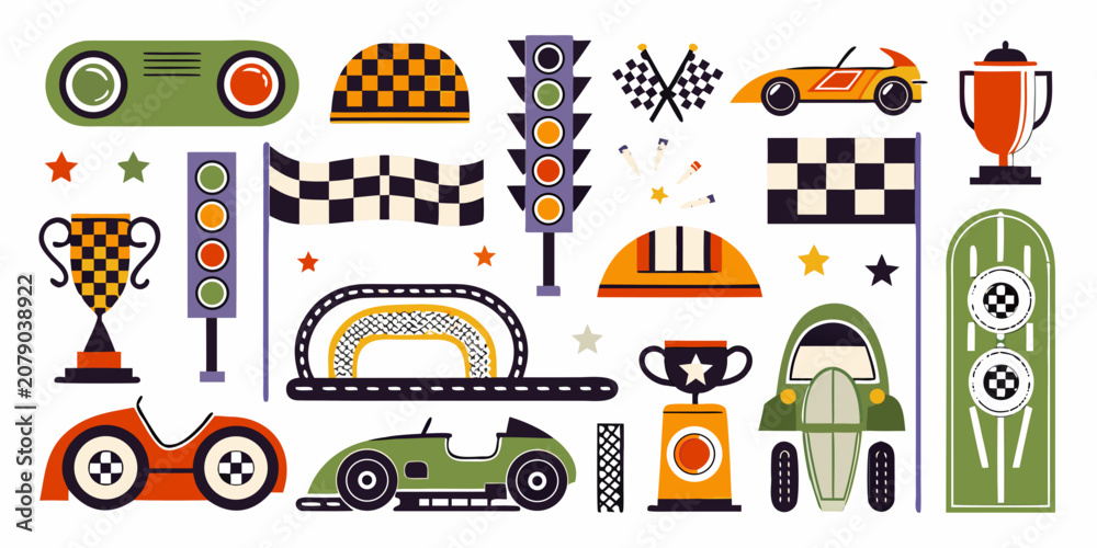 Obraz premium Racing Elements Collection Flat Vector Illustration With White Background
