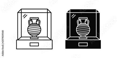 Fotografía Ancient Greek Amphora Vase Inside Museum Glass Display Case Icon Set