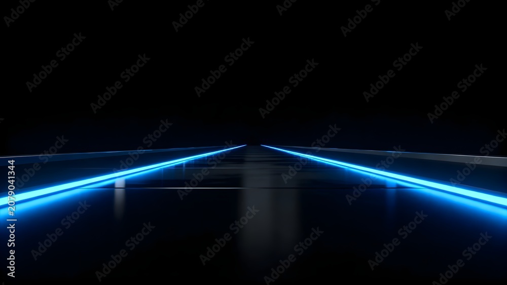 Fototapeta premium Blue neon light corridor