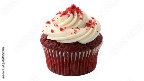 Sweet festive cupcake muffin with chocolate frosting isolated on a transparent background
