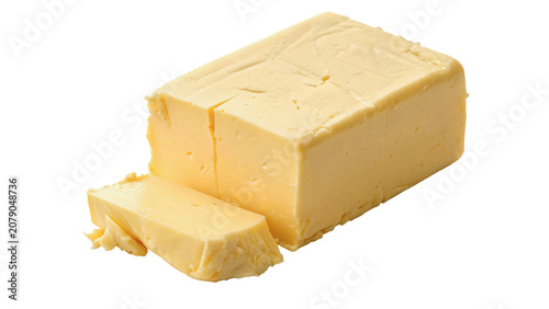 Konstfotografi Block of fresh natural yellow dairy butter piece isolated on a transparent backg