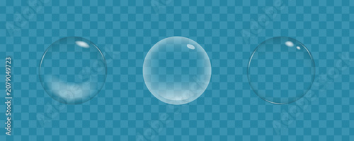Clear glass spheres collection, translucent water bubbles design elements