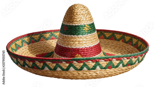 Tableau sur toile Isolated traditional Mexican sombrero crafted from straw with vibrant red and gr