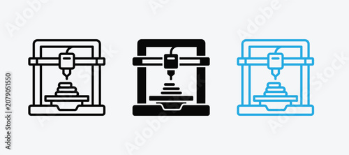 Obraz na płótnie Set of 3D printer icons with linear and solid styles additive manufacturing