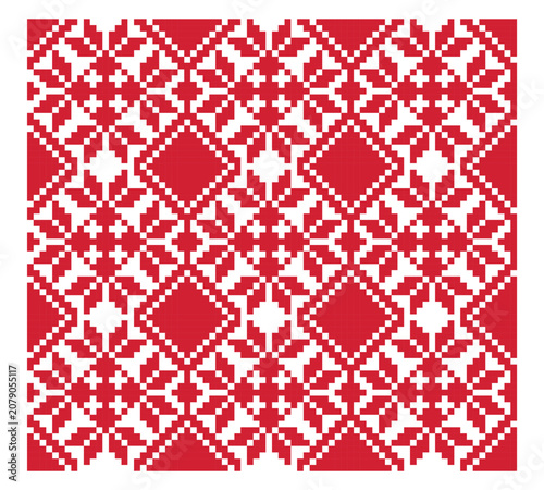 Seamless Ukrainian Chernihiv embroidery pattern, red folk ornament with rhombus and cross motifs, traditional vyshyvanka tileable background