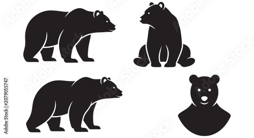 Canvastavla Bear Silhouettes Collection Black Shapes On White Background bears bruin