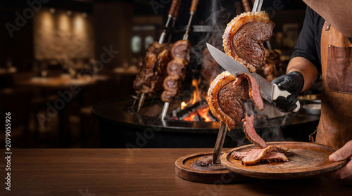 Carving Brazilian BBQ Meat