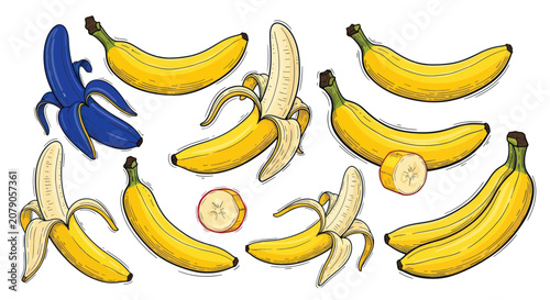 Foto Yellow bananas set with one unique blue banana for individuality
