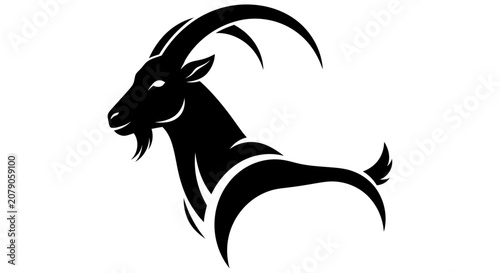 Quadro em tela Black silhouette of a mountain goat head and neck against a white background