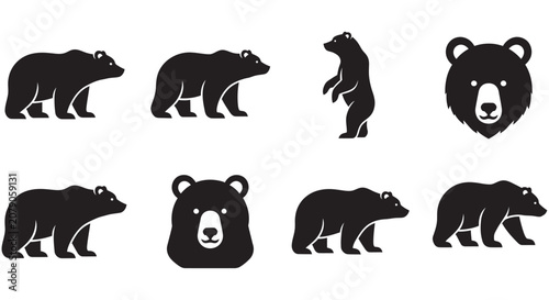 Konstfotografi Bear Silhouettes Collection Black Shapes On White Background bears bruin