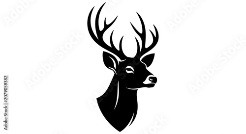 Deer Head Silhouette Against A White Background Minimalist Wildlife Illustration