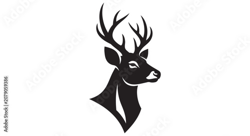 Deer Head Silhouette On White Background Minimalist Wildlife Graphic antlers