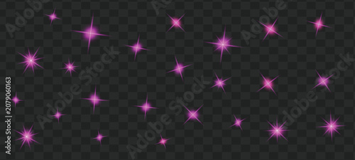 Slika na platnu Glowing pink sparkles shine brightly in the dark night sky with scattered light effects across a transparent background