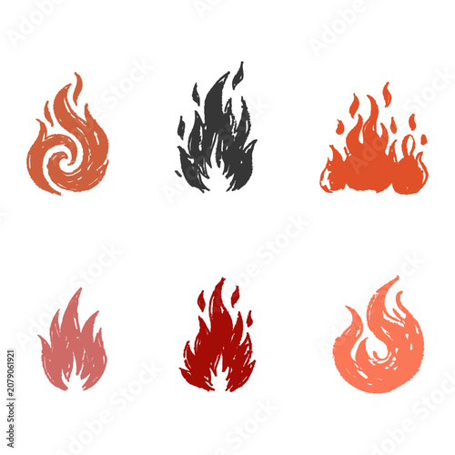 Vibrant flame icons in various colors and styles for design and decoration