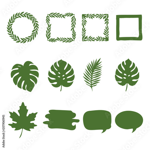 Green leaf and frame illustrations for eco friendly design projects