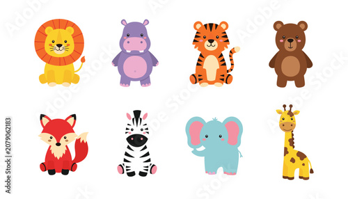 Photography Cute cartoon safari and wild animals vector set for kids nursery decoration