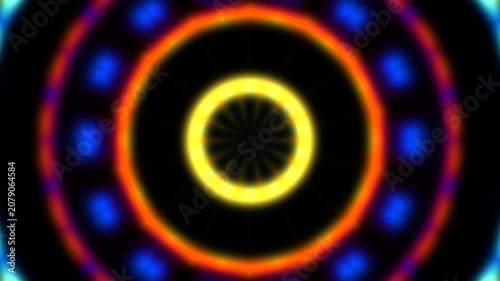 Colorful circular patterns create bright visual effects in motion