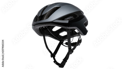 Obraz na płótnie Isolated high-performance aerodynamic black and grey cycling helmet for road biking and safety