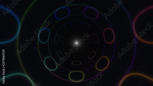 Colorful tunnel graphic with light effects and circular patterns