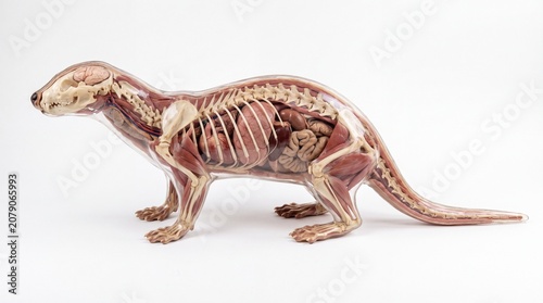 Photos Anatomical model of a ferret with a transparent body revealing its skeleton, mus