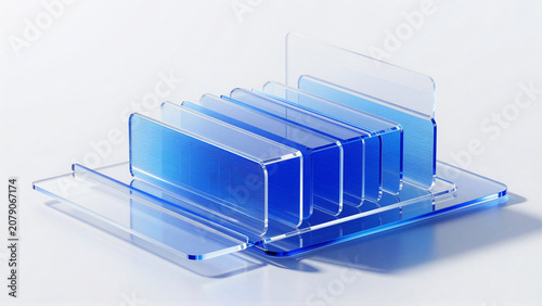Transparent Blue Acrylic Organizer Shelves for Minimalist Desk and Office Storage Display