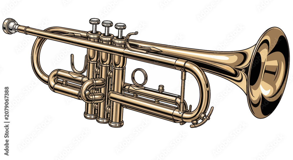 Obraz premium Brass trumpet musical instrument with detailed shading