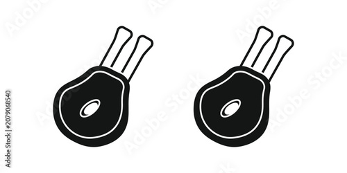 Minimalist black icon set of lamb chops or meat cutlets isolated on white background