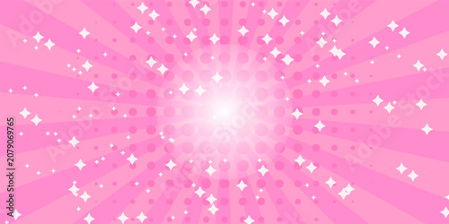 Konstfotografi Cute background illustration of concentrated lines with twinkling stars (pink)