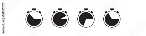 Konstfotografi Stopwatch Timer Clock Outline Icon Set – Time Speed Chronometer Vector Collection, isolated on white background