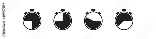 Konstfotografi Stopwatch Timer Clock Outline Icon Set – Time Speed Chronometer Vector Collection, isolated on white background