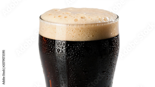 Billede på lærred Glass of cold dark stout beer with foam isolated on a transparent background