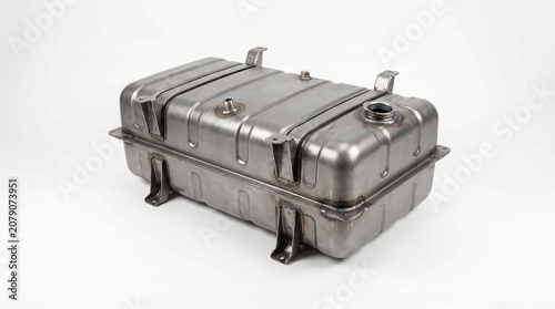 Industrial steel fuel tank for heavy machinery vehicles isolated on a clean plain white background